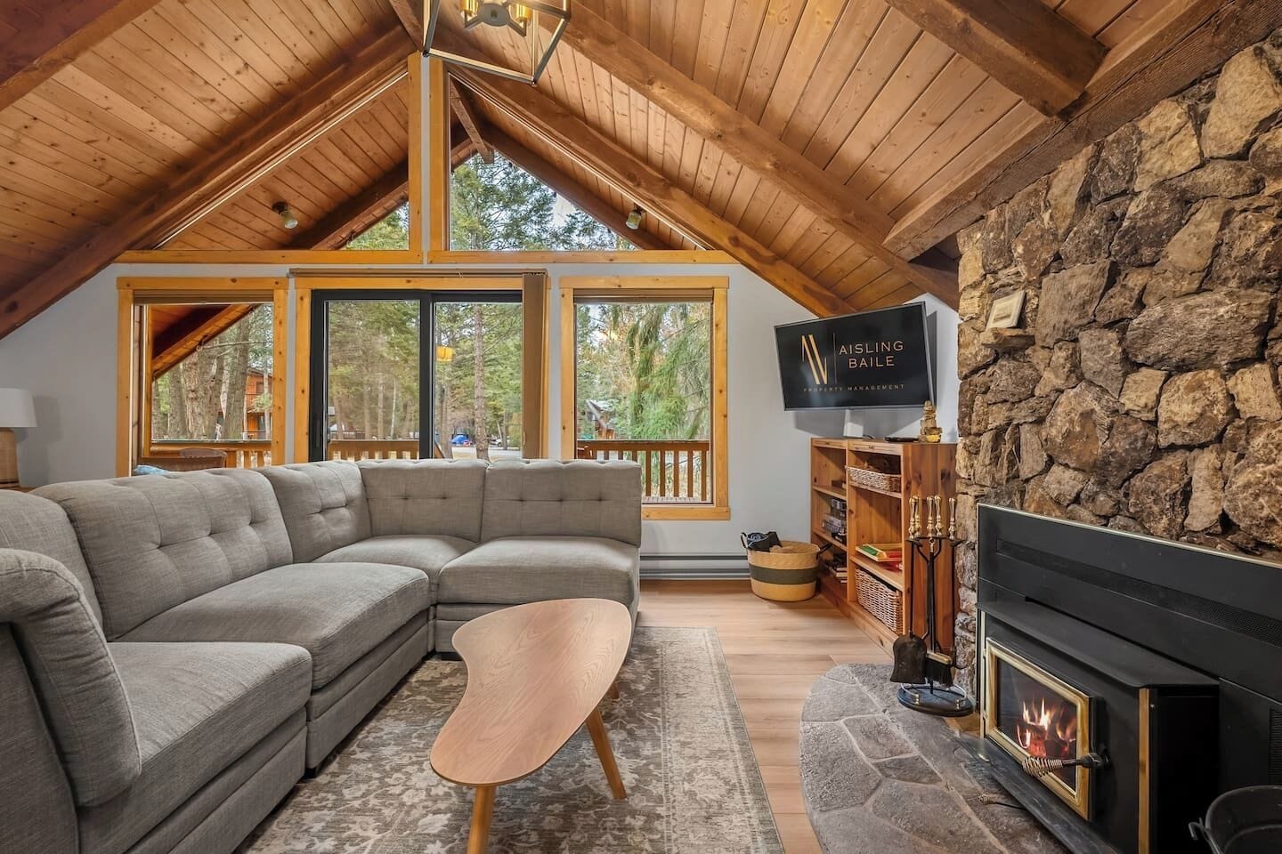 Fernseher, Kamin, Stereoanlage