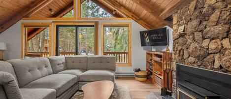 Fernseher, Kamin, Stereoanlage