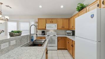 Fridge, stovetop, cookware/dishes/utensils