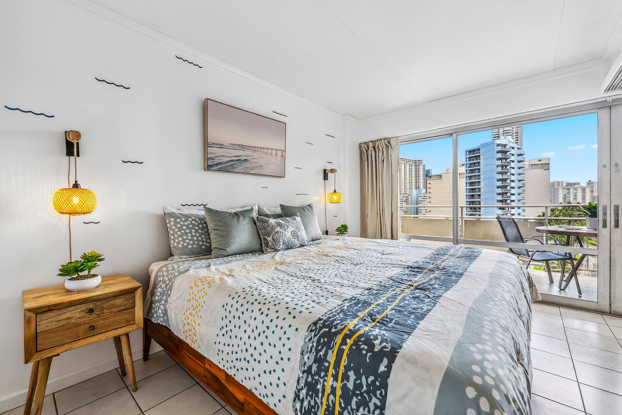 Tastefully furnished spacious bedroom with King bed.  Private lanai is adjacent to bedroom 