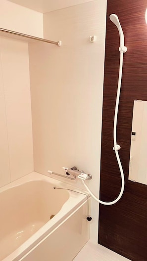 Hair dryer, bidet, towels, soap