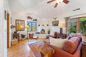 Una Smart TV, una chimenea, libros