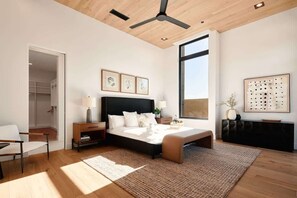 3 habitaciones, escritorio y tabla de planchar con plancha 