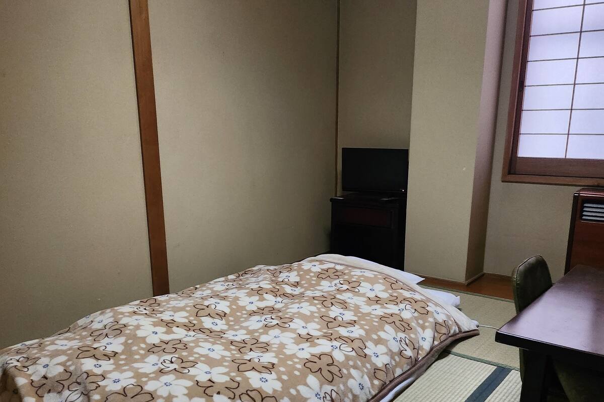 A room with a bed, a desk, and a television.