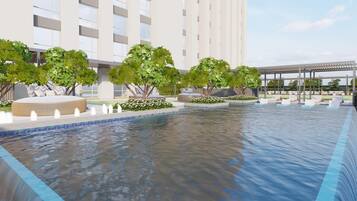 Una piscina al aire libre
