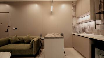 Family Double Room, Balcony, Pool View | Private kitchen