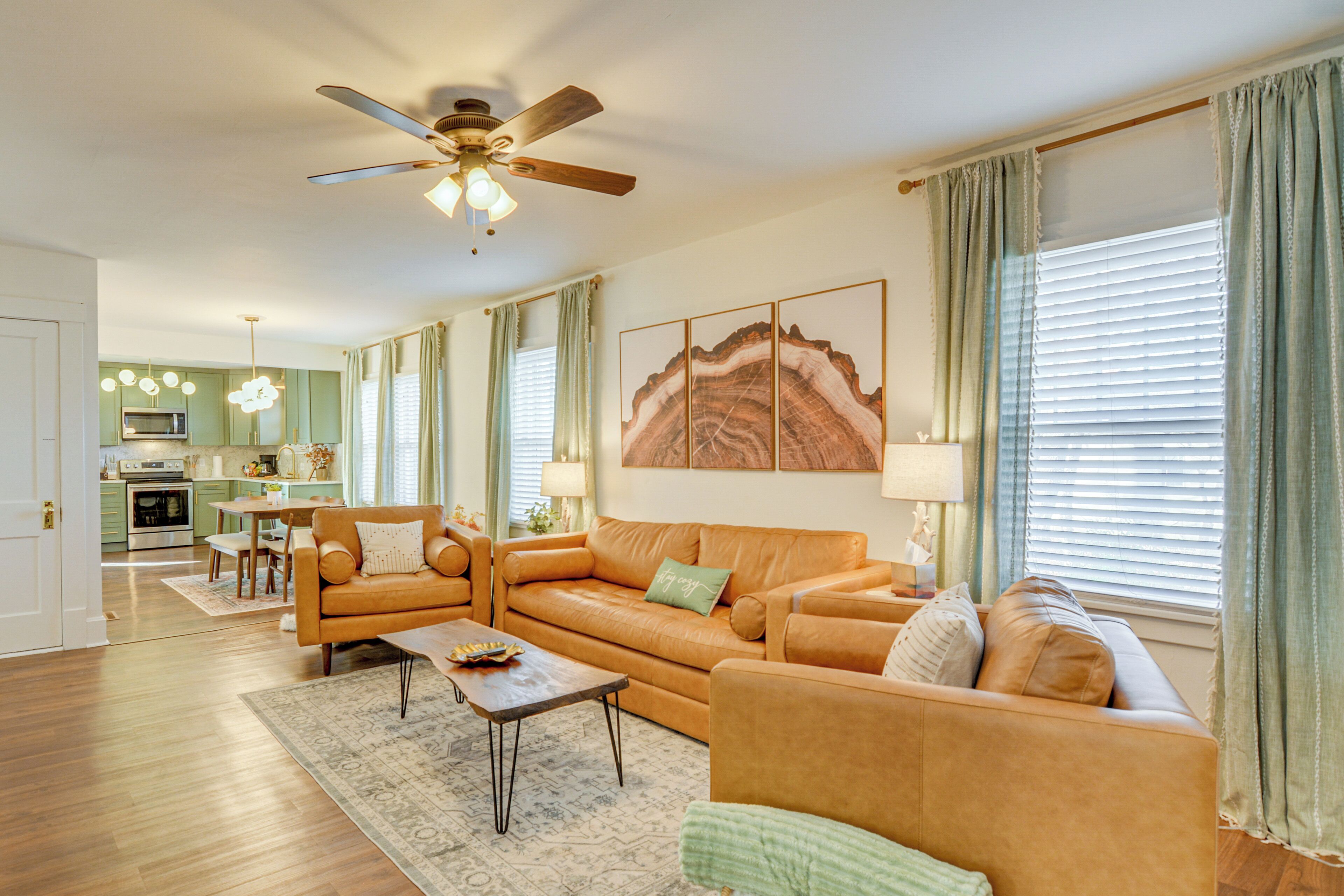 TV, fireplace, books