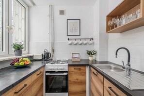 Fridge, oven, stovetop, electric kettle - Lumina cozy 3-room apartment in Warsaw (Warszawa BIG)
