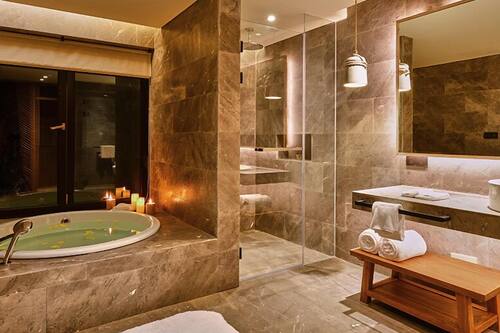 Premium Courtyard Room | Bathroom | Hair dryer, towels, shampoo, toilet paper