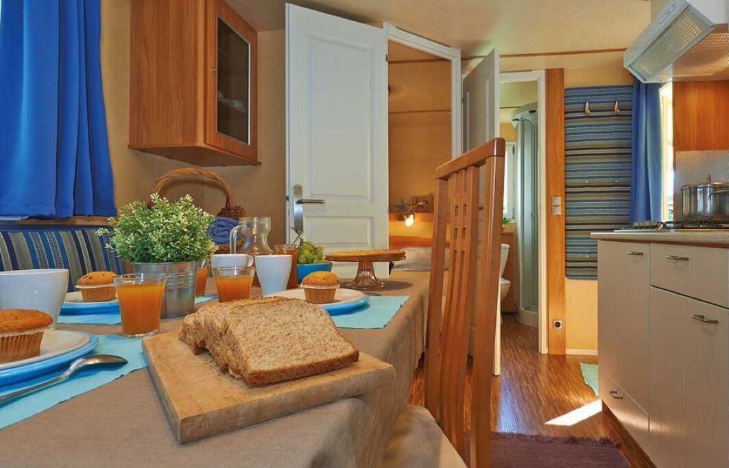 Mobile Unterkunft, 2 Schlafzimmer, Nichtraucher, Terrasse | Speisen
