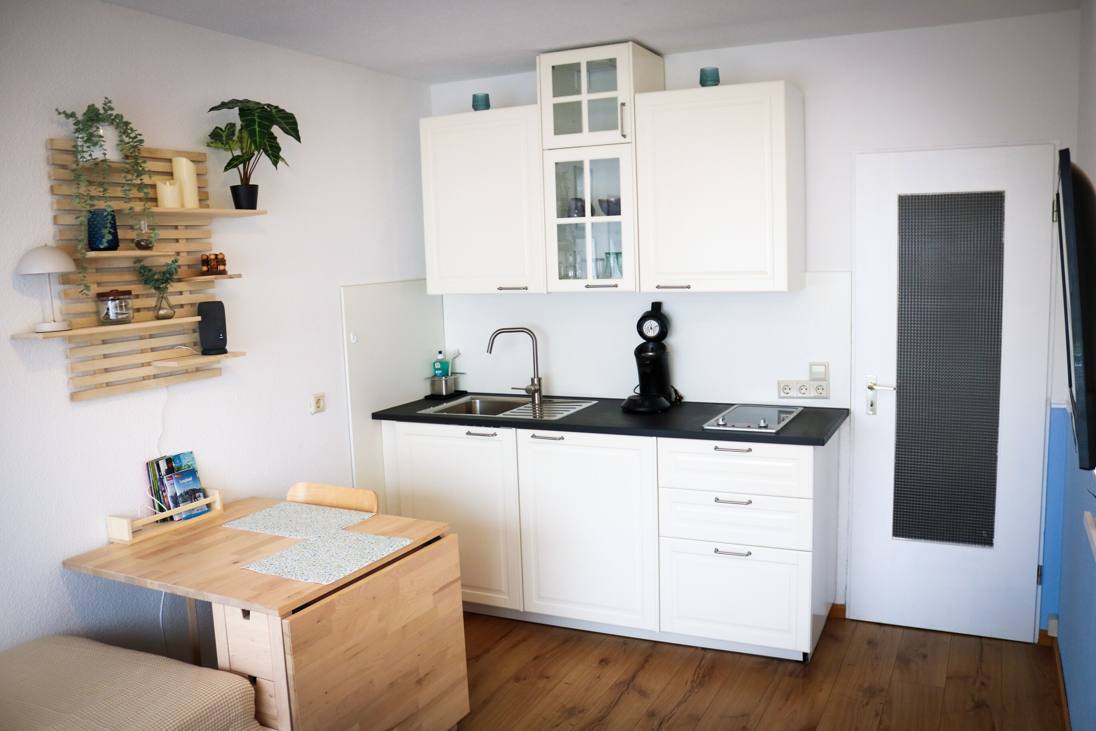 Fridge, oven, stovetop, coffee/tea maker