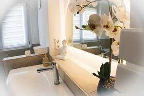 Shower, hair dryer, towels - Mountain View Deluxe Apartment with Private Whirlpool (Lottstetten)