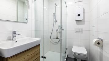 Regadera, secadora de cabello, toallas