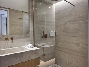 Superior Double Room, City View | Bathroom | Shower, hair dryer, slippers, towels - The Nur Hotel (Athens)