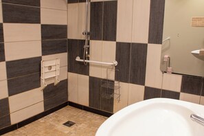 Shower, soap, toilet paper
