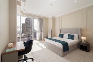 In-room safe, desk, laptop workspace, iron/ironing board - Balcony with City View 2 Bedroom - JLT Dubai Close to Metro & Marina by Heaven Crest Vacation Homes (Dubai)