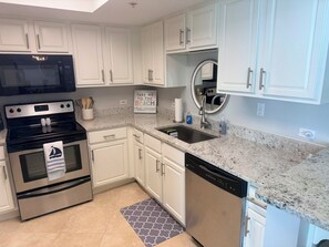 Fridge, microwave, oven, stovetop - Escape to Salty~Kisses • Gorgeous beachfront views + Boating at Perdido Towers (Pensacola)