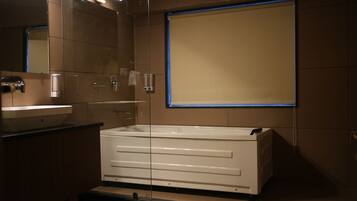 Luxury Studio, Balcony, Valley View | Bathroom | Shower, slippers, towels, soap