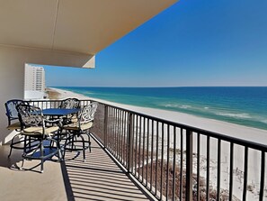 Outdoor dining - Ocean Breeze West #801 | Gulf-Front, Corner Balcony + Resort Amenities (Perdido Key)