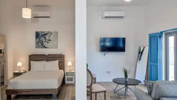 Apartamento, 1 cama Queen e sofá-cama | Área de estar | Smart TV 30 polegadas com canais digitais, serviços de streaming