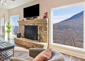 Smart TV, fireplace, foosball, table tennis