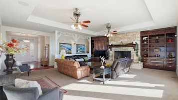 TV, fireplace, video games, ping pong