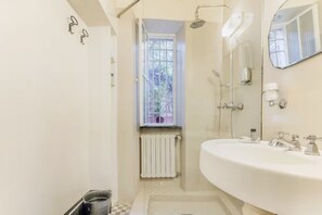 Dusche, Handtücher, Shampoo, Toilettenpapier