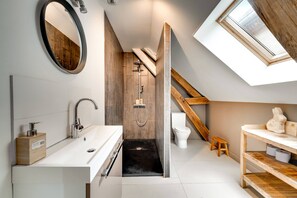 Eco-friendly toiletries, hair dryer, towels, soap