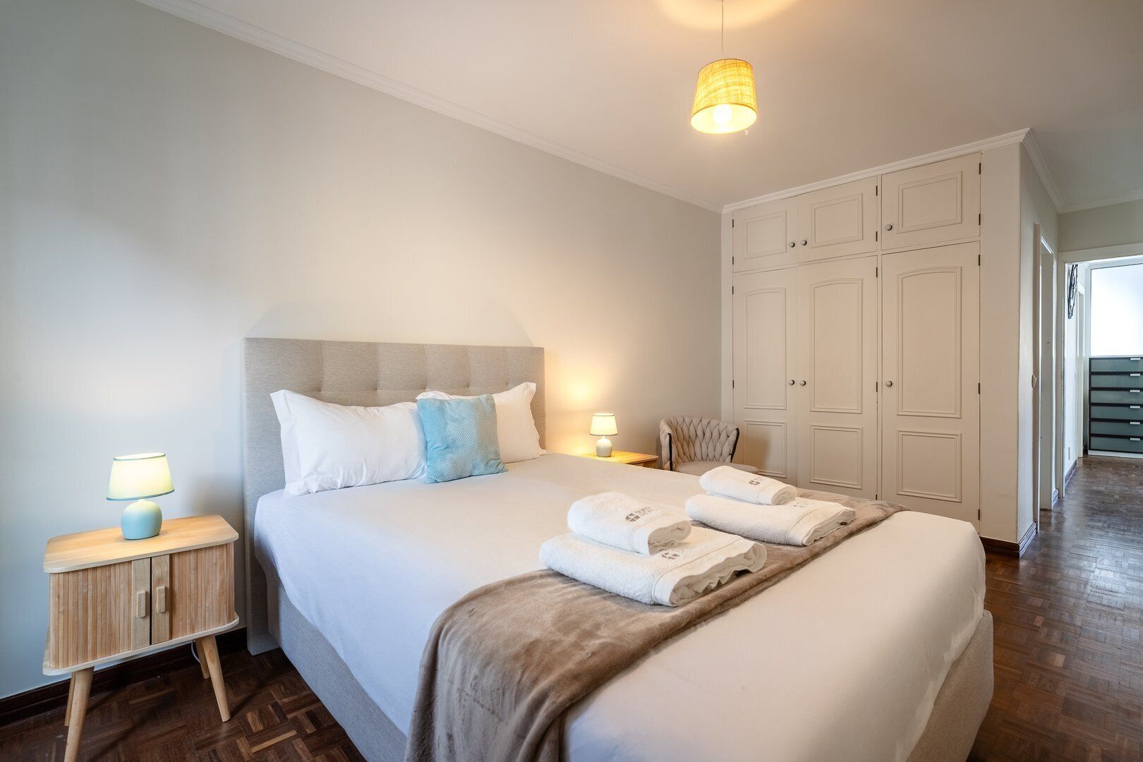 Desk, iron/ironing board, internet, bed sheets