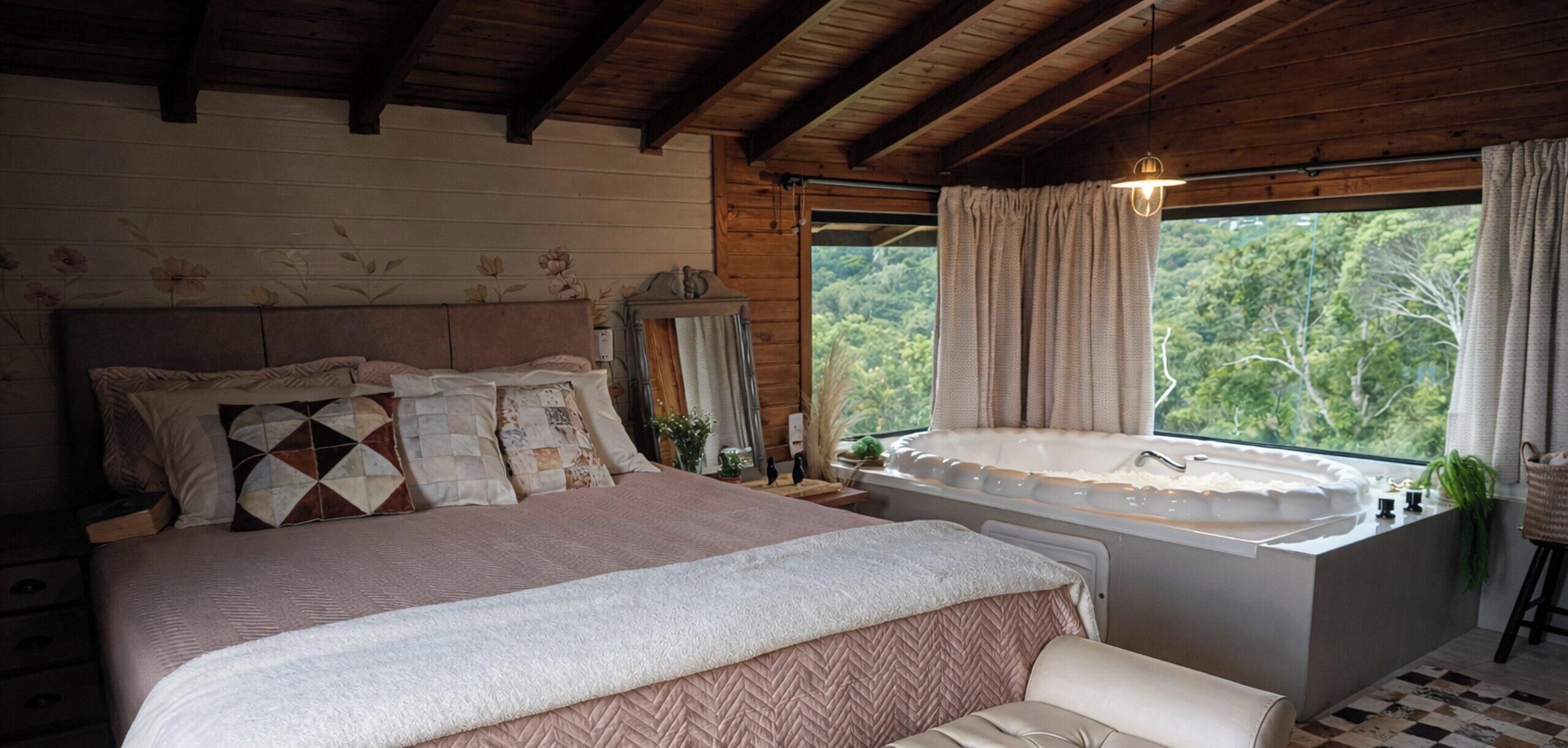 Chalé luxo, banheira de hidromassagem, vista para a montanha | Roupas de cama premium, individualmente decorados
