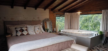 Deluxe Chalet, Jetted Tub, Mountain View | Premium bedding, individually decorated, individually furnished