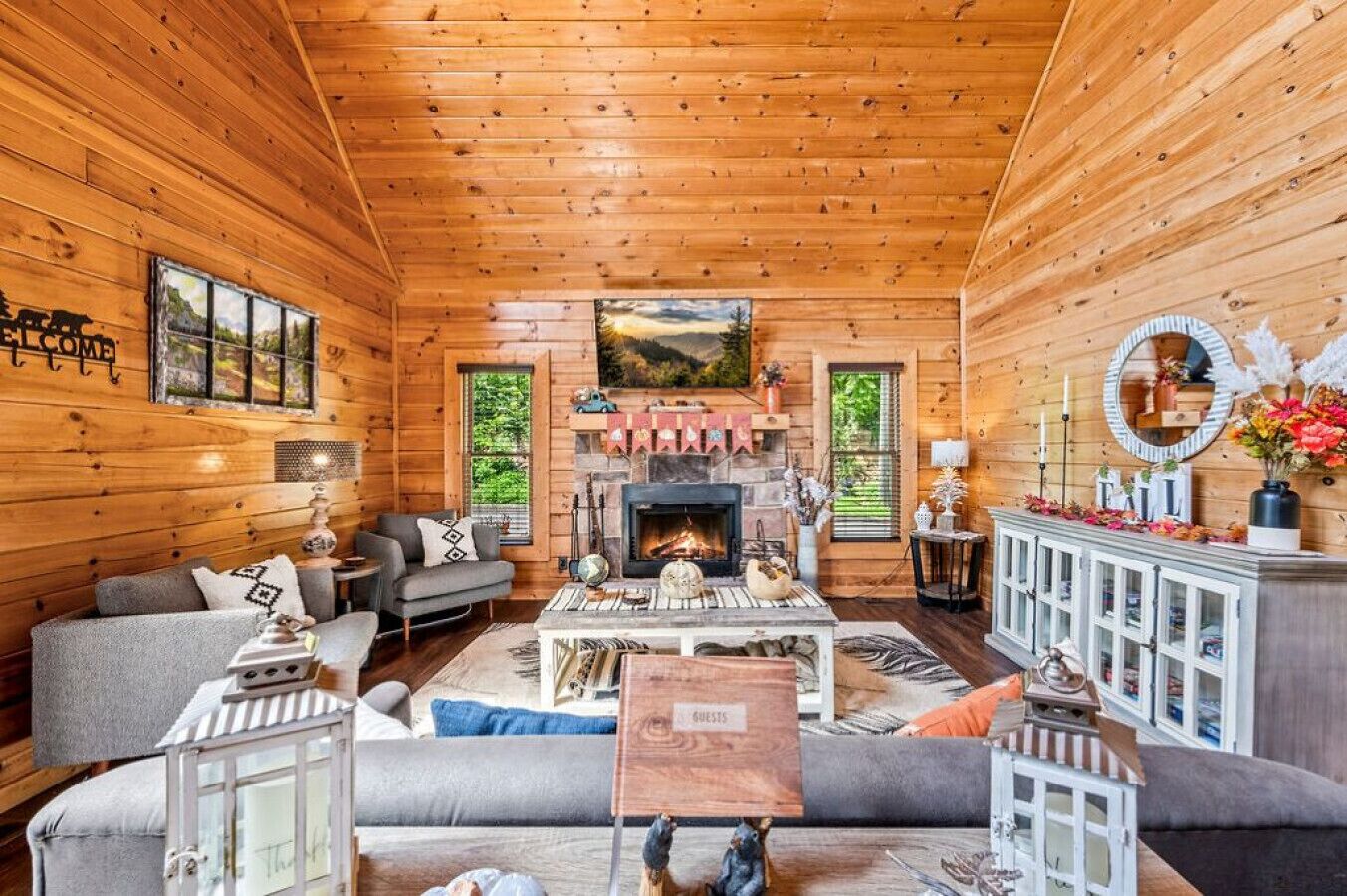 TV, fireplace