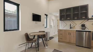 Microwave, coffee/tea maker, toaster, cookware/dishes/utensils