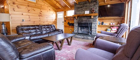 Smart TV, fireplace, video games, DVD player
