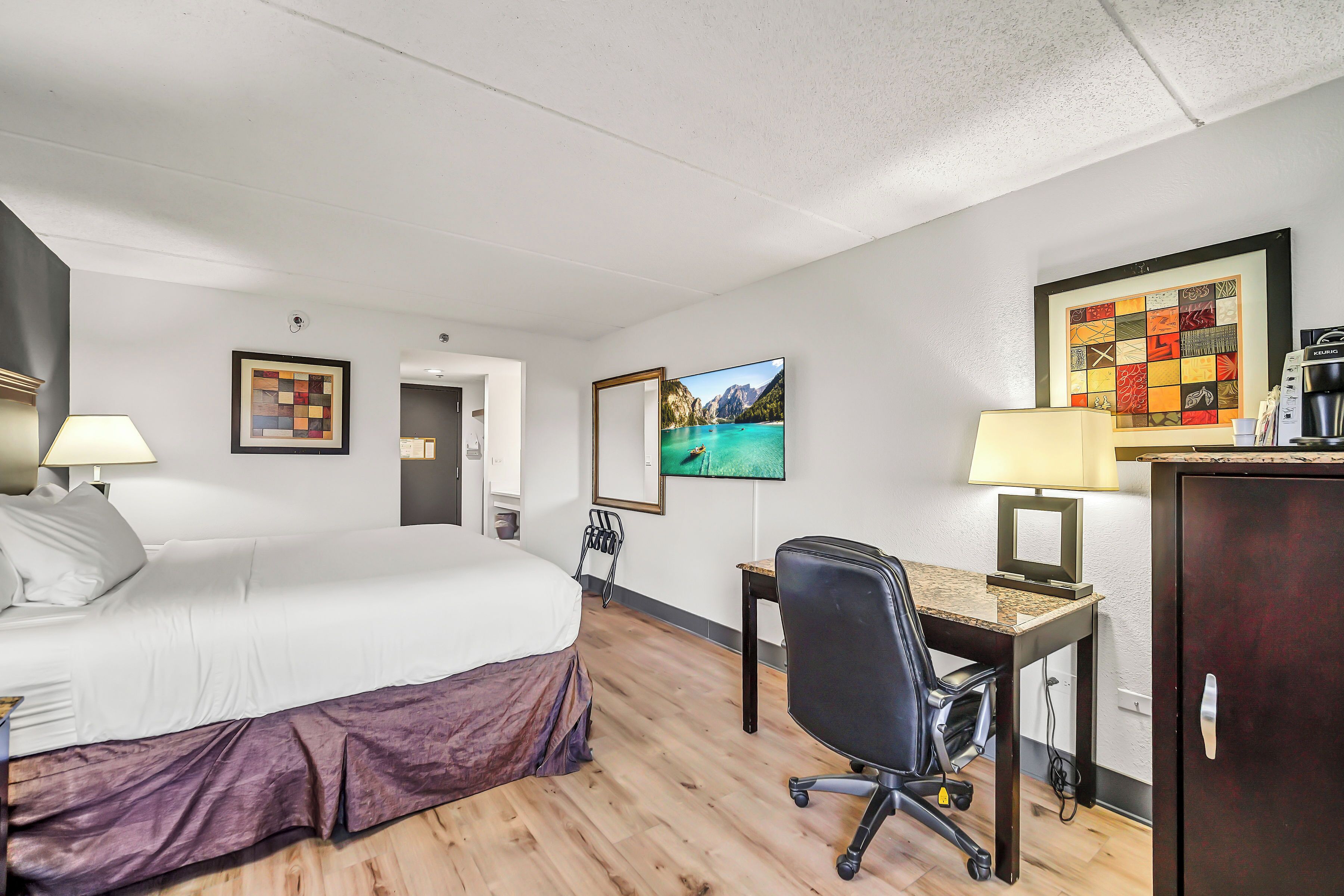 In-room safe, desk, laptop workspace, blackout curtains