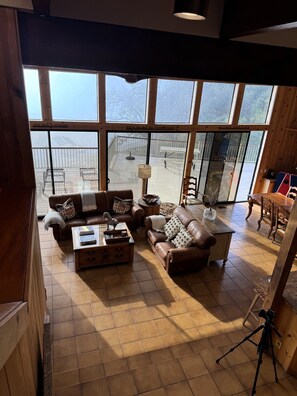 TV connectée, cheminée, lecteur de DVD, livres