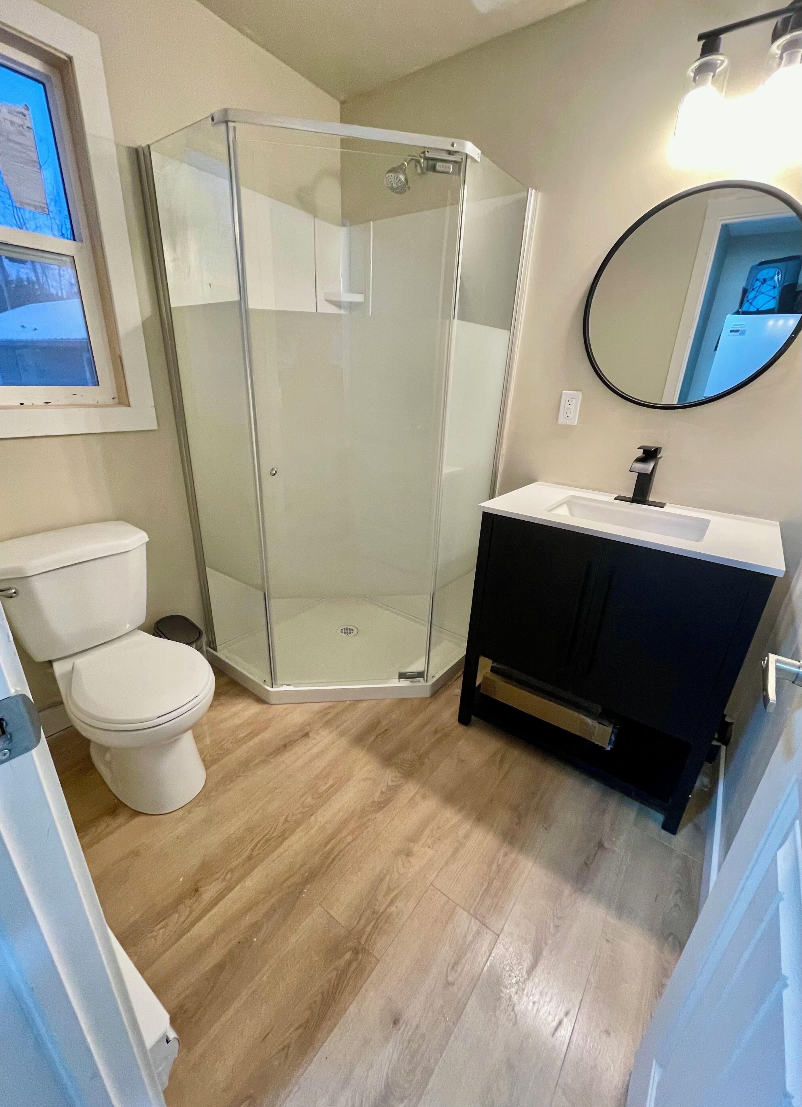 Hair dryer, towels, toilet paper