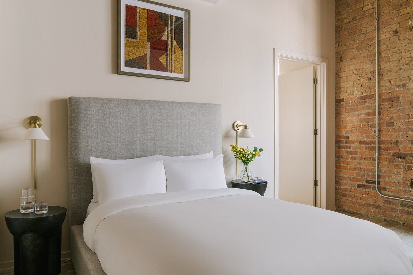 Premium bedding, laptop workspace, blackout drapes, iron/ironing board