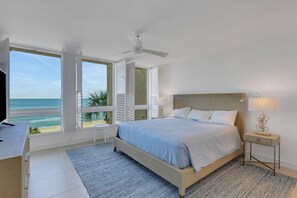Oceanfront bedroom with panoramic water views and serene decor - Beachplace 8-305 by FGC (Longboat Key)