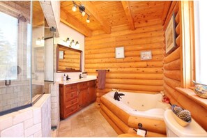 Jetted tub, hair dryer, bidet, towels