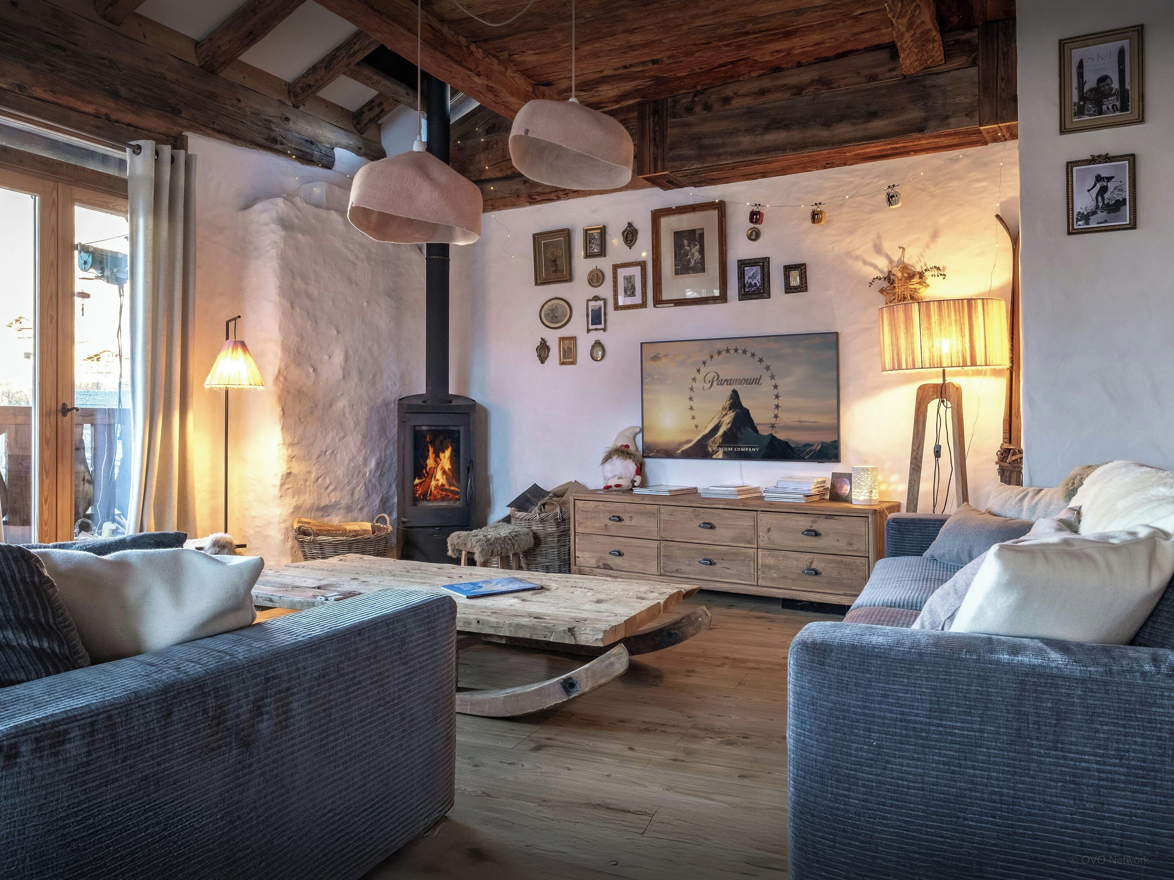 TV, fireplace, video games, stereo