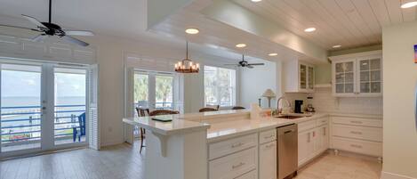 Fridge, microwave, dishwasher, coffee/tea maker