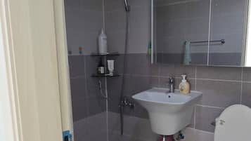 Hair dryer, soap, toilet paper