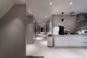 Mini-fridge, microwave