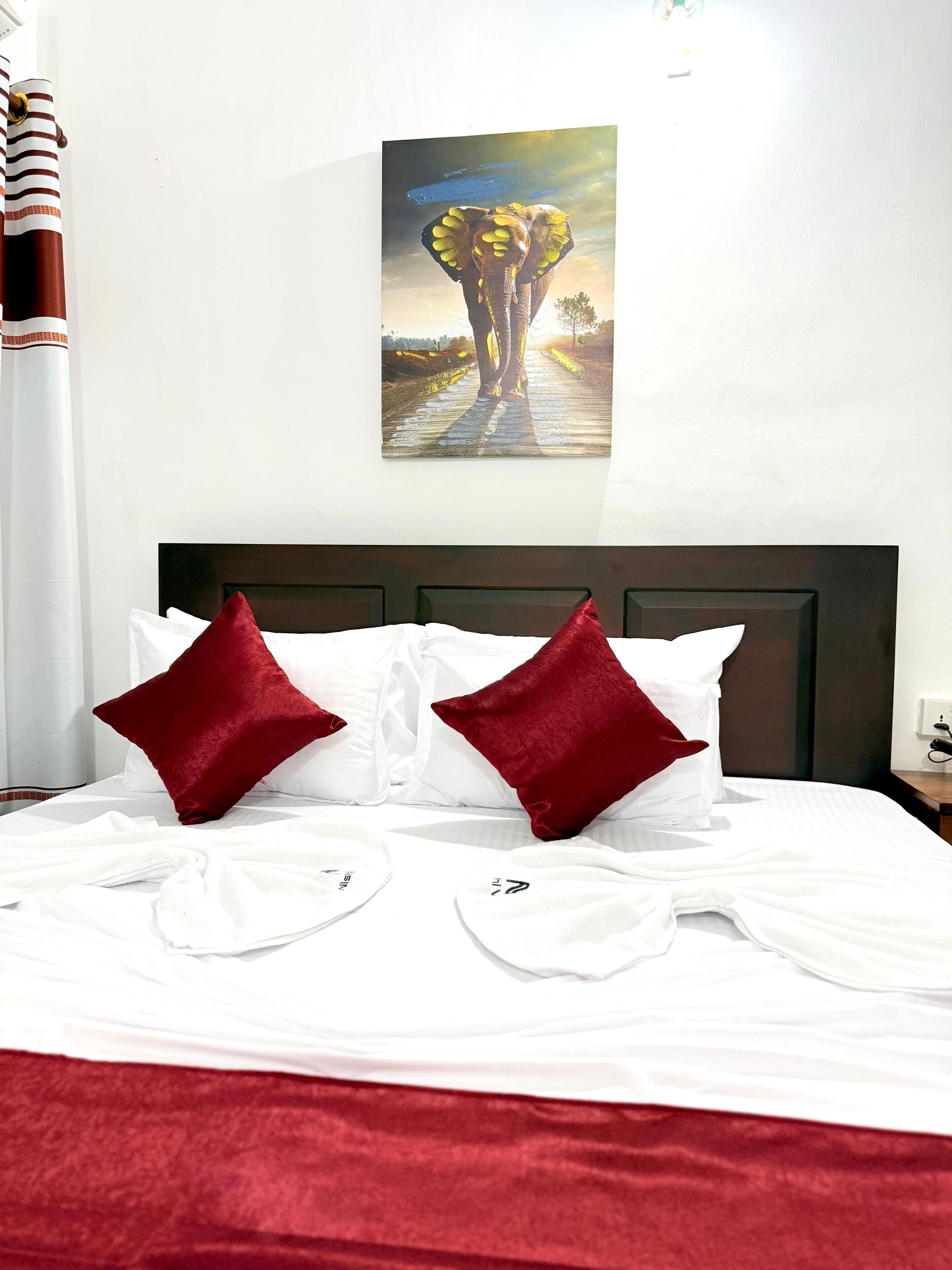 Desk, laptop workspace, free WiFi, bed sheets