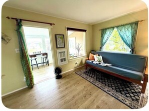 Living area - Retro Cabin across from private beach and minutes from the ferry (Clinton)