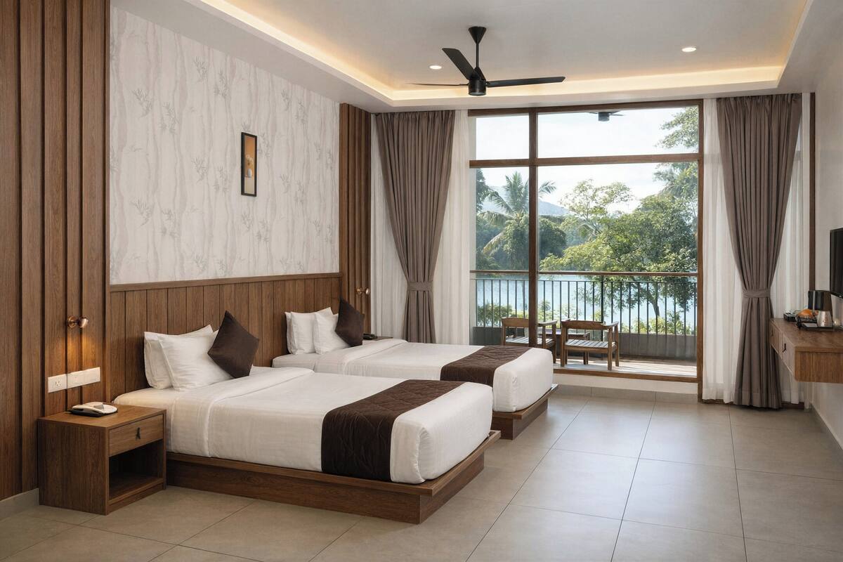 Luxury Double Room, 2 Twin Beds, Balcony, Lake View | In-room safe, desk, laptop workspace, blackout drapes