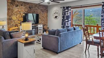 Smart TV, fireplace, foosball, stereo