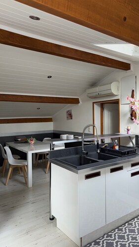 50 m2 attic studio with reserved outdoor space by the pool!