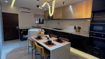 Deluxe Apartment, Balcony, City View | Private kitchen | Fridge, microwave, oven, stovetop